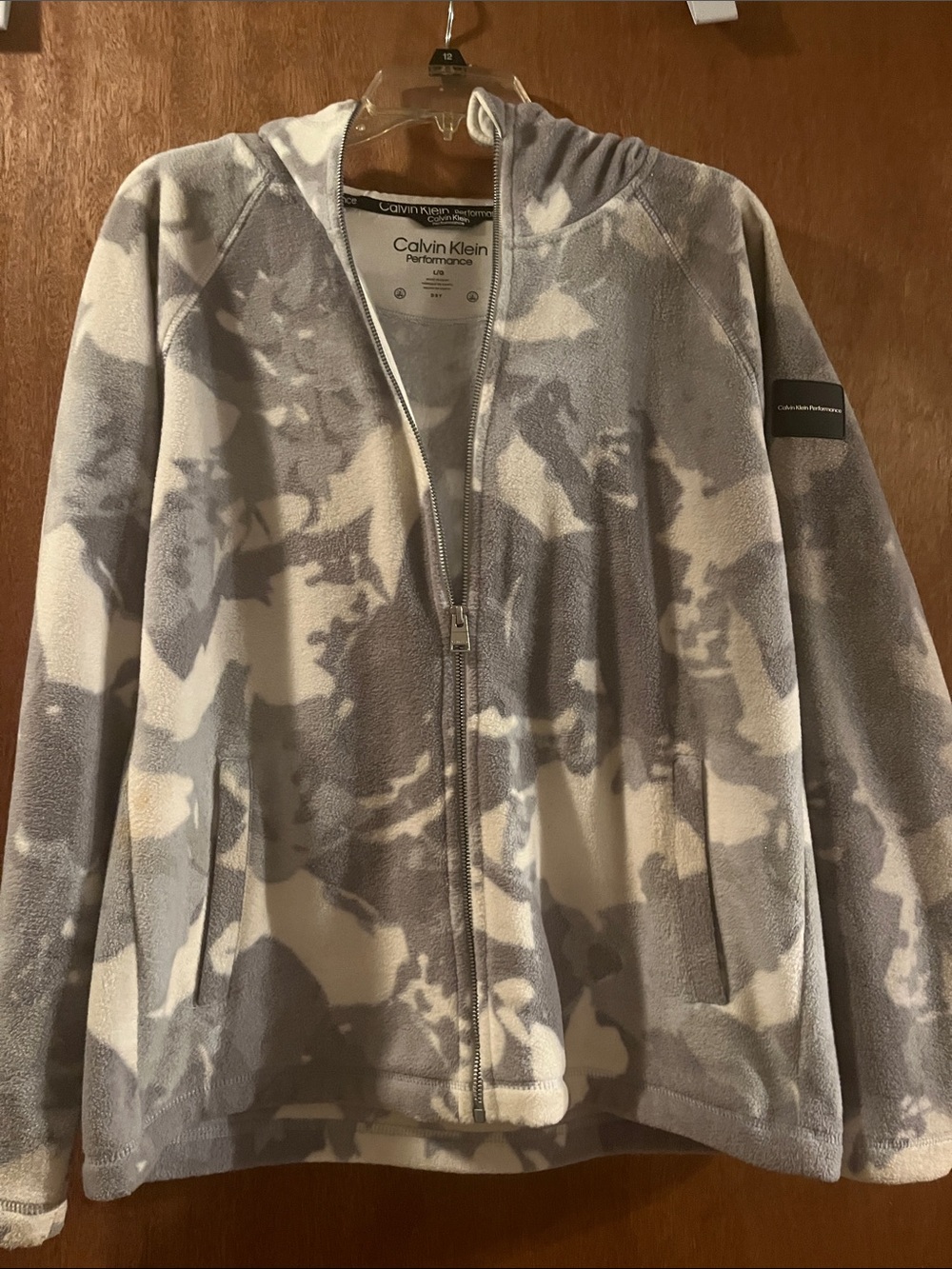 Calvin Klein womens Gray & White Camouflage Zip Hoodie